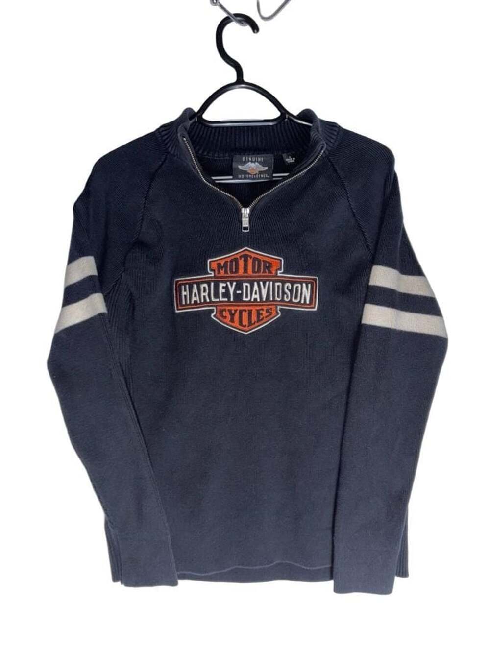 Harley-Davidson Quarter Zip Ribbed Sweater Black Size S